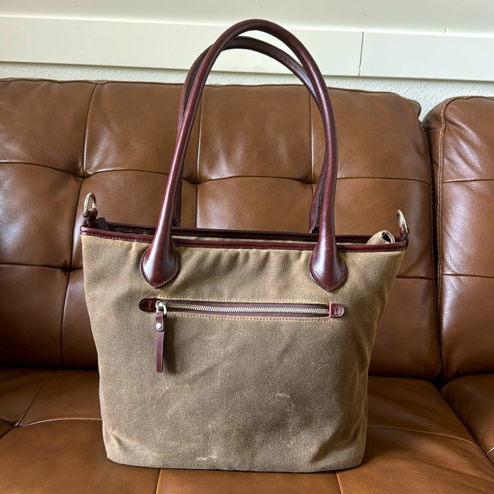 ONA Capri Camera Shoulder Bag - Tan Waxed Canvas, Brown Leather Accents
